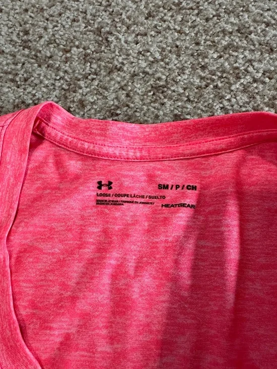 Under Armour Women's Heathered Orange/Pink V-Neck Athletic Tee - Picture 2 of 2